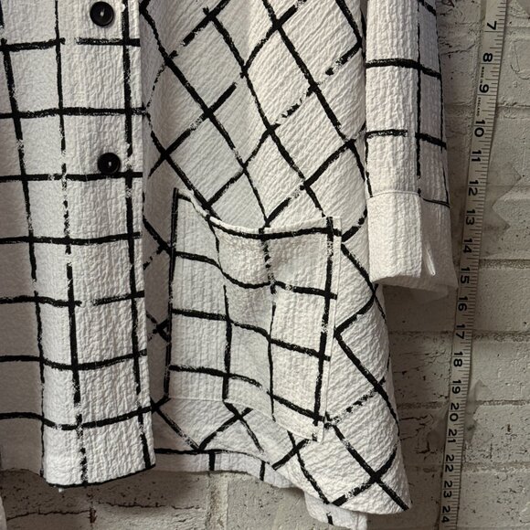 Vintage Moonlight Rayon Blend Tunic Top XXL | Black White Windowpane Plaid Butto - Picture 4 of 8